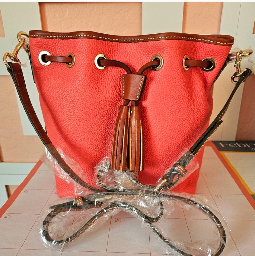 Dooney & Bourke Aimee Crossbody Drawstring Bag Pebble Leather, Geranium